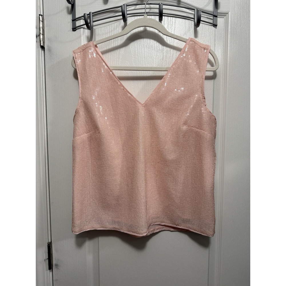 J. Crew Pink Sequin Shell Tank Top Womens Medium V-Neck Sparkly Party Glam